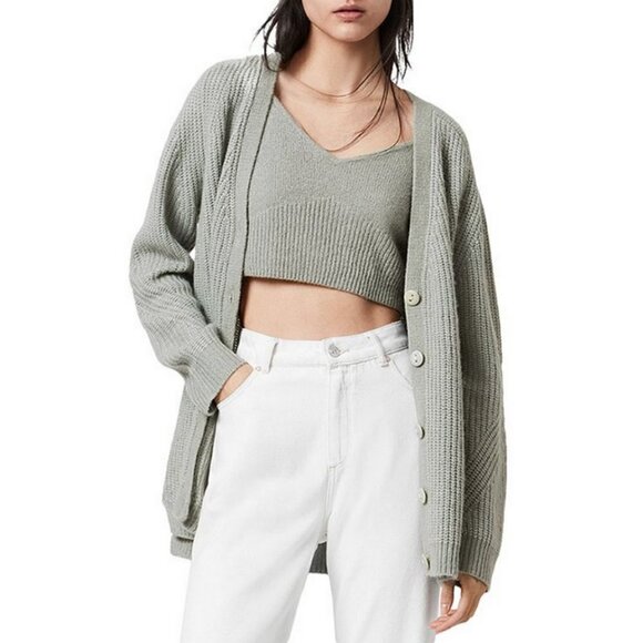 💕ALLSAINTS💕 Leanne Wool & Alpaca Blend Cardigan ~ Green Bay Sage Green XS NWT - Picture 2 of 16